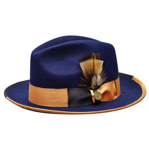 Bruno Capelo Navy / Camel Contrast Banded Australian Wool Fedora Hat WI-703
